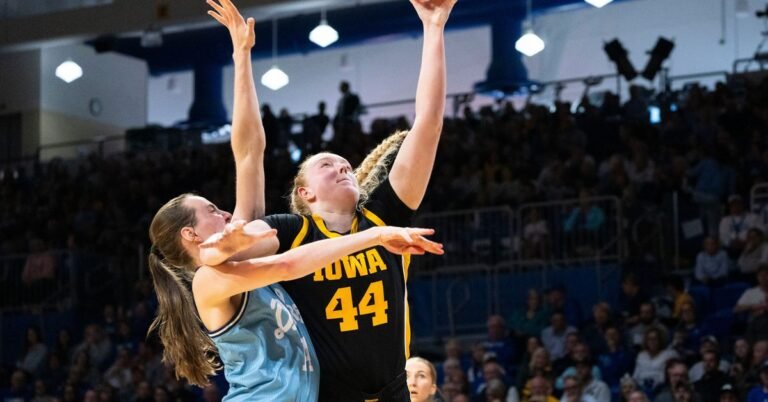 NCAAW: Caitlin Clark watches Iowa, O’Grady, defeat Drake 86-73